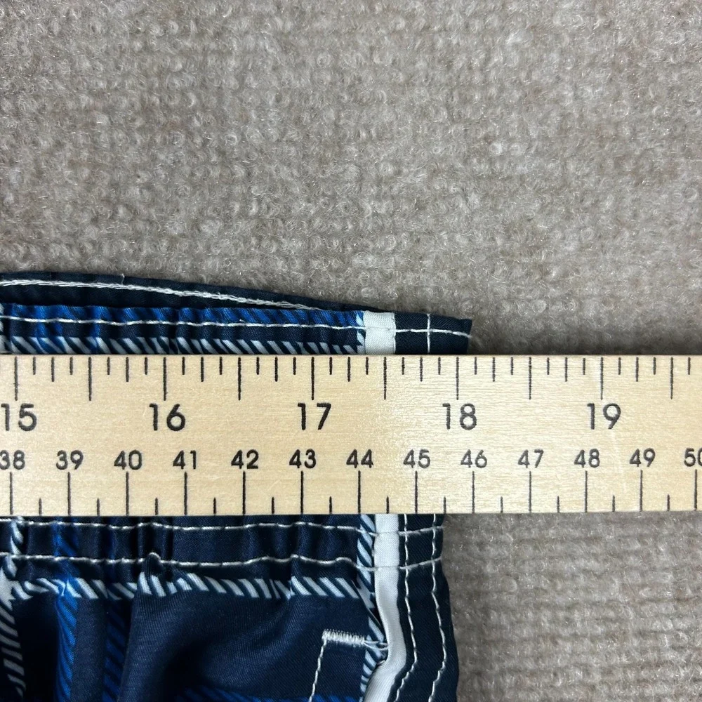 Ocean Pacific Swim Trunks Shorts Mens Large Navy Blue Plaid Mesh Lined Surfing